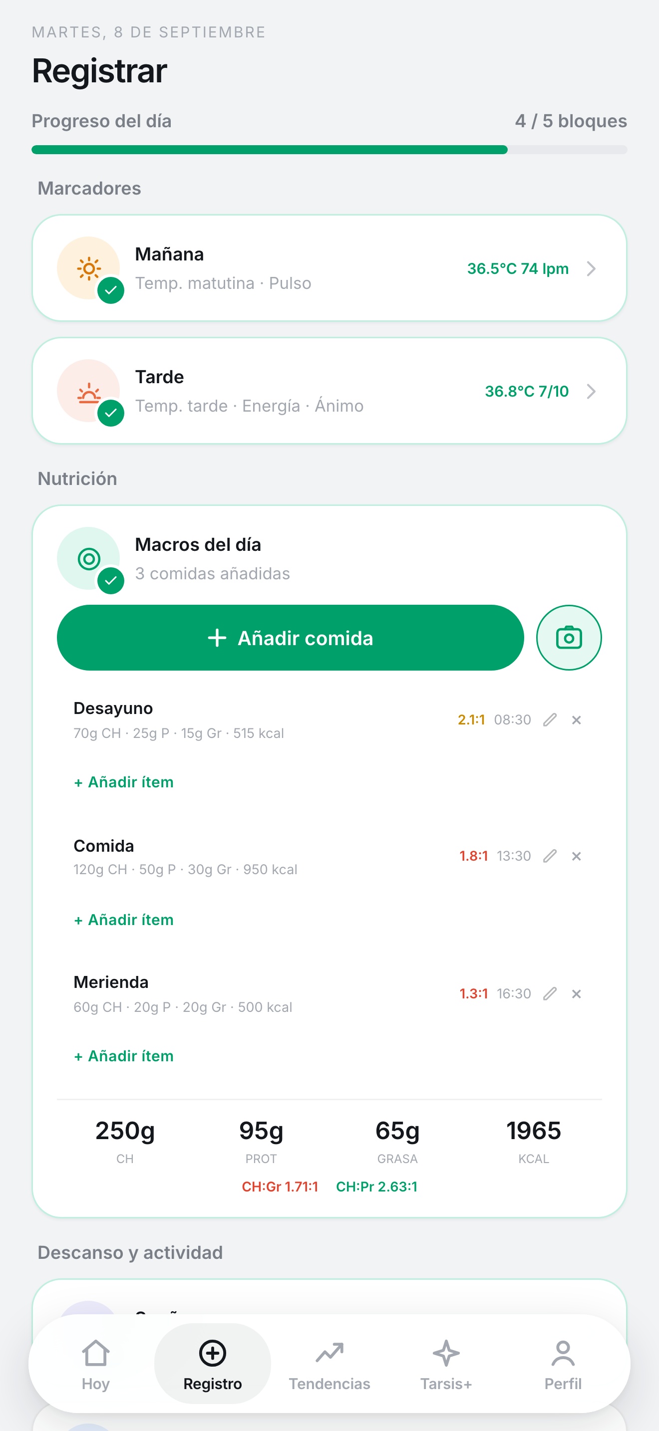 Tu registro · Vista ilustrativa con datos de ejemplo. No representa resultados reales.
